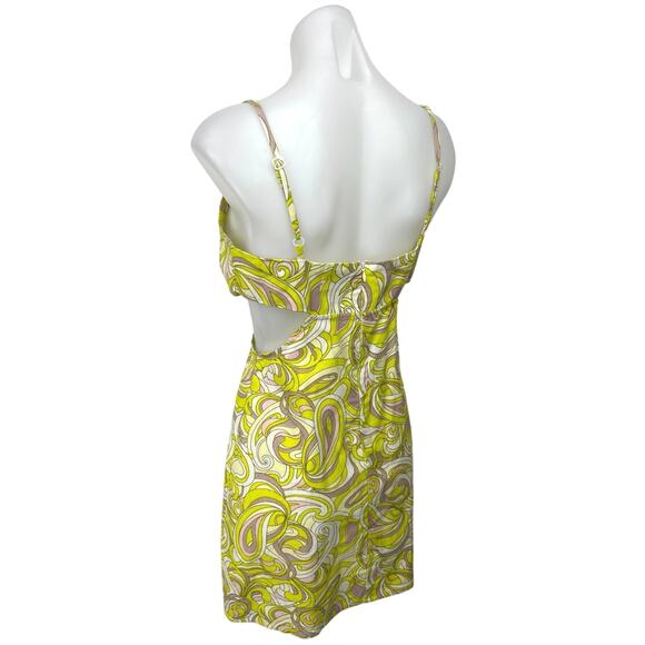 ASOS Design Yellow Linen Sleeveless Paisley Knot Front Cut Out Mini Sun Dress 6 - Picture 7 of 9
